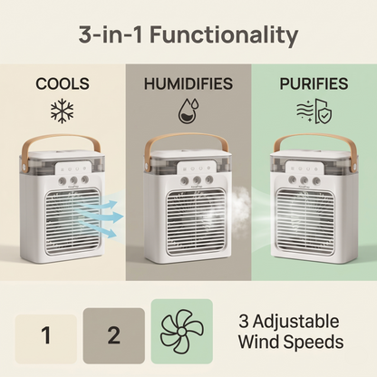 Mini Climatiseur Portable & Humidificateur 3-en-1